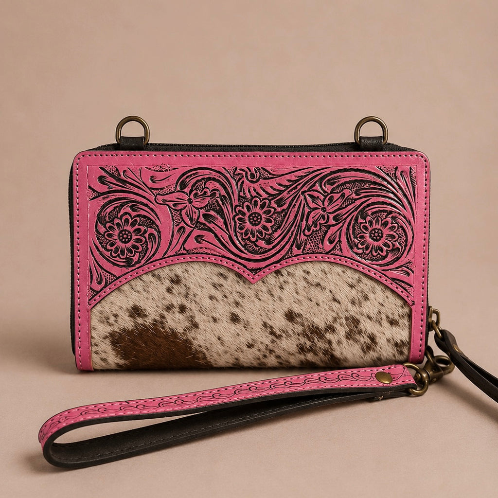 Pink Prairie Bloom Crossbody Wristlet Wallet
